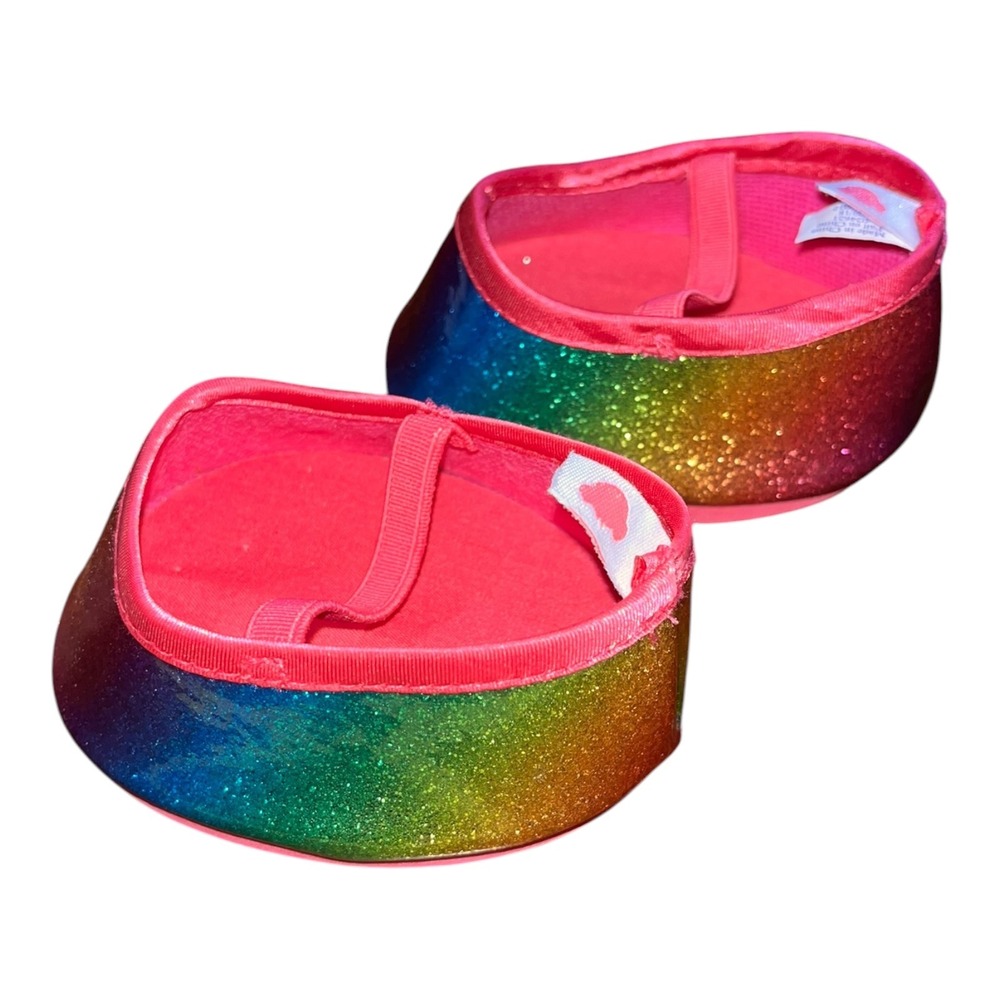 Build-A-Bear Rainbow Glitter Flats Shoes Pink Elastic Strap Plush Accessory - Picture 2 of 6